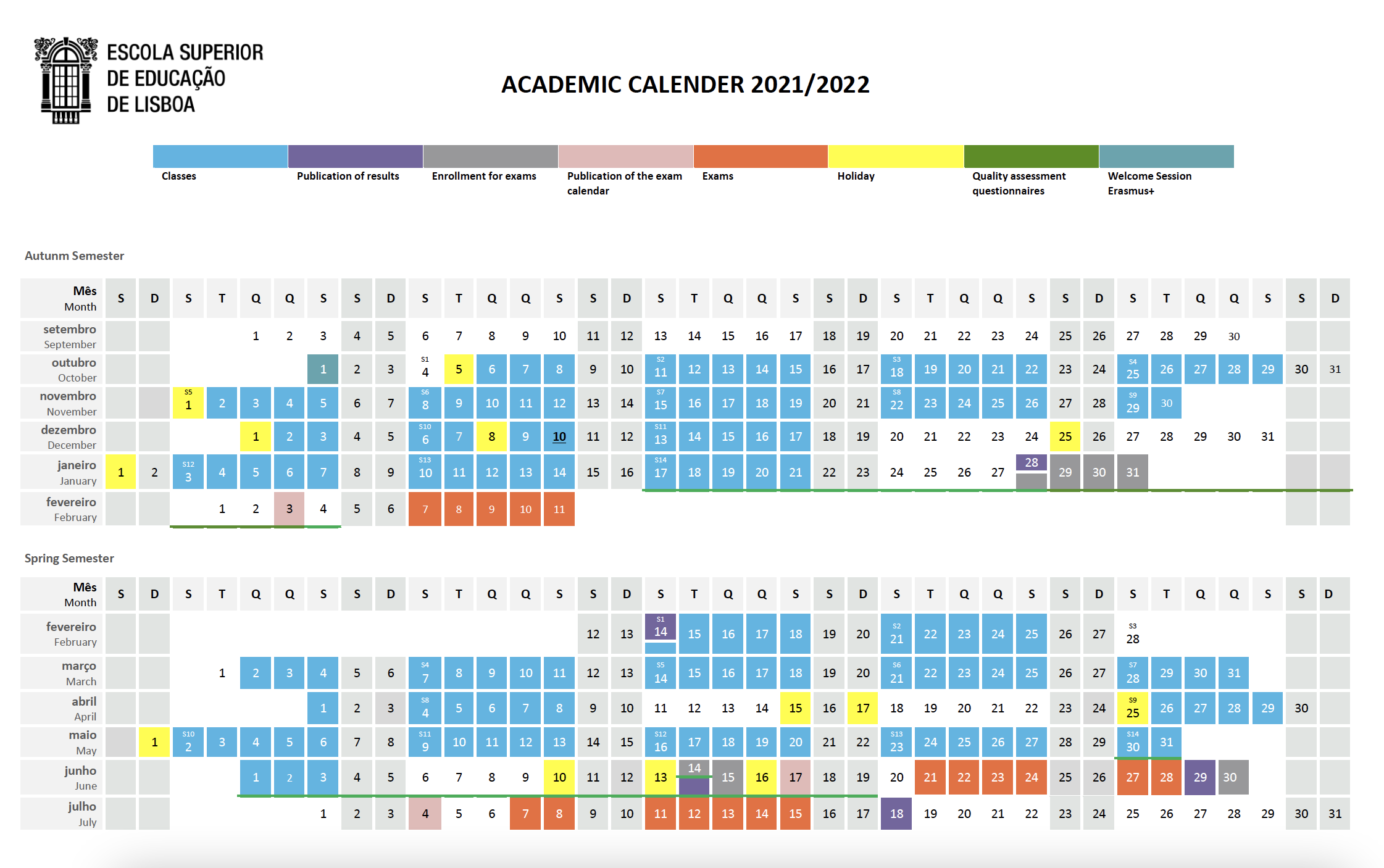 Academic Calendar Escola Superior de Educação de Lisboa